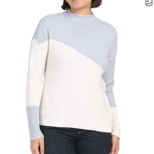 Chloe & Jasmine Ivory Mockneck Gray Colorblock Ribbed Sweater